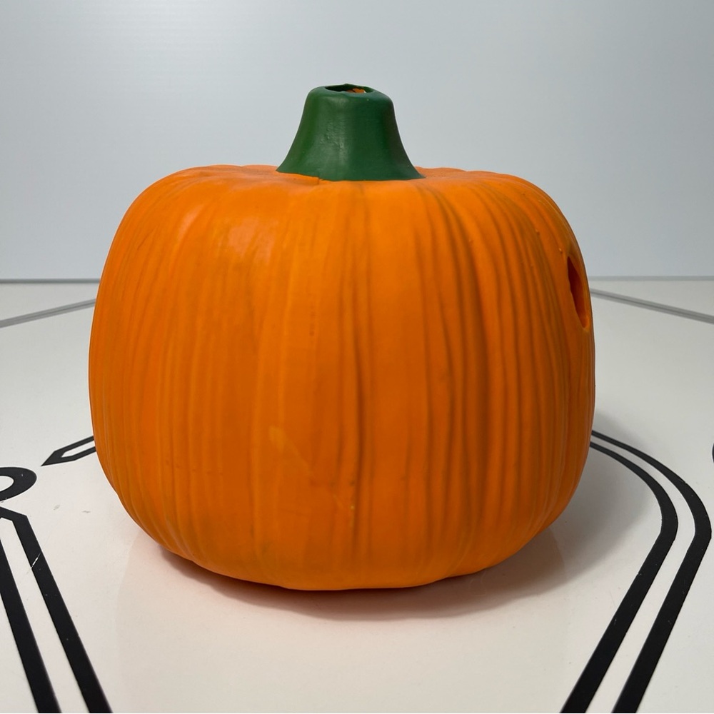 Vintage Pumpkin Time 6" Ceramic Jack O Lantern Candle Holder Orange Green Box - Picture 5 of 10